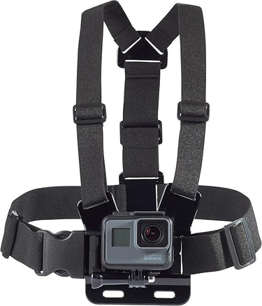Amazon Basics Arnés de Pecho Ajustable para GoPro y Cámaras de Acción, Ligero y Cómodo, Negro